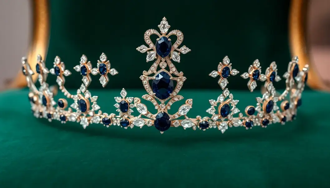 A stunning example of a royal tiara, showcasing intricate diamond and sapphire craftsmanship.